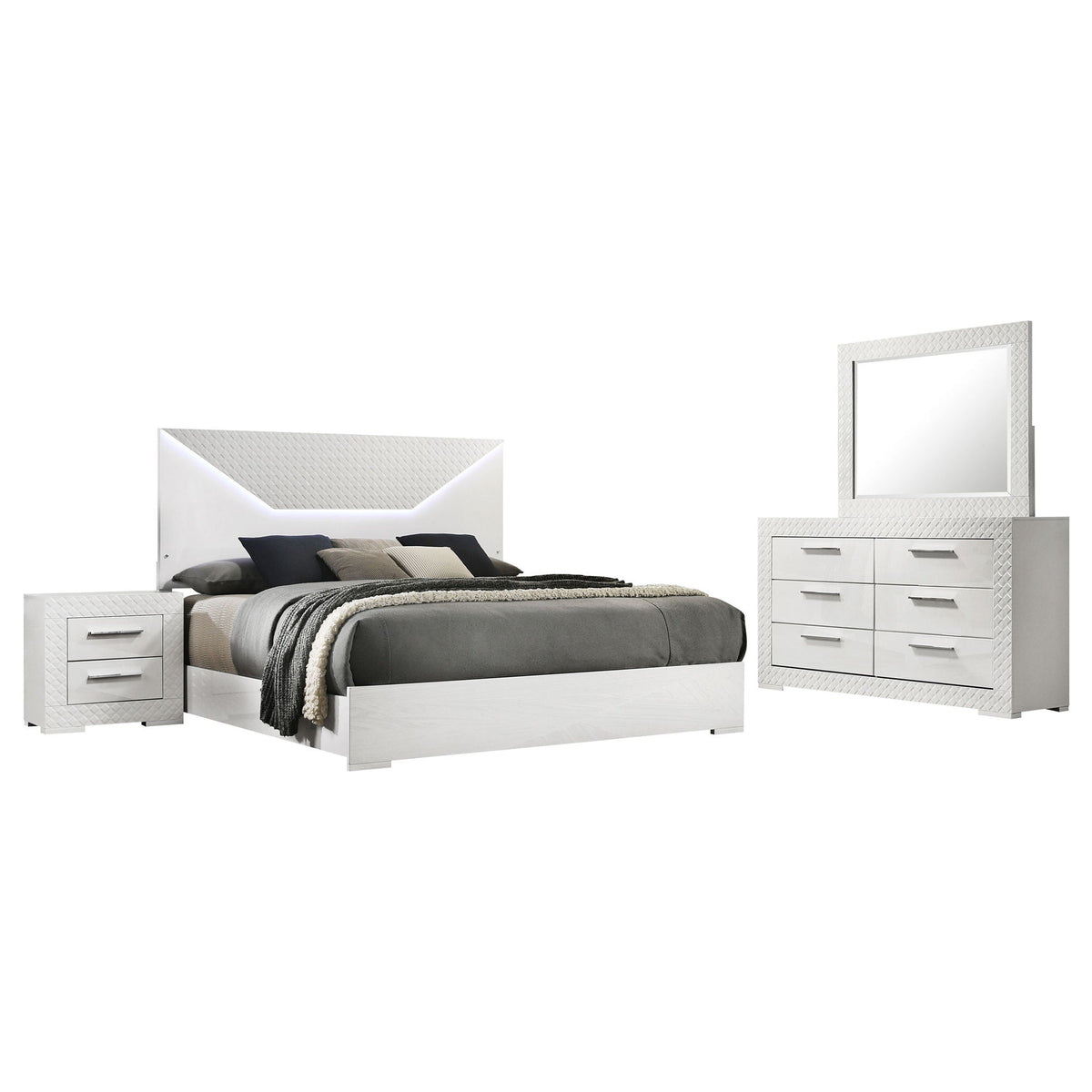 Ives 4-piece Eastern King Bedroom Set White High Gloss