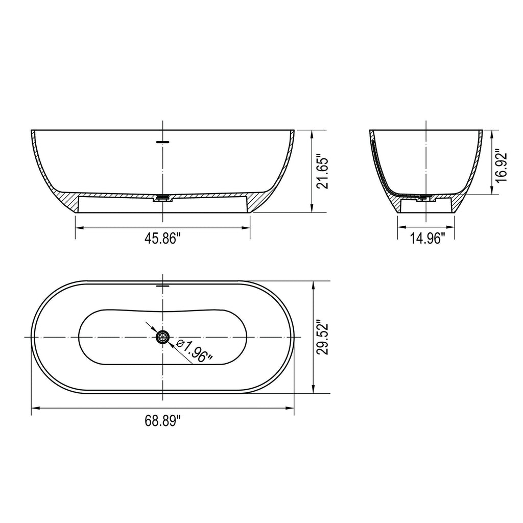 Solid Surface Freestanding Soaking Bathtub with Ergonomic Design - Matte White