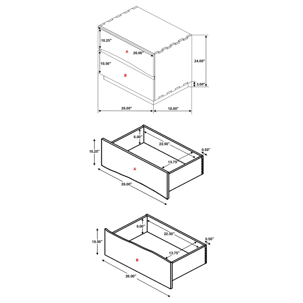 2 Drawer Nightstand with Felt-Lined Drawer - Brown