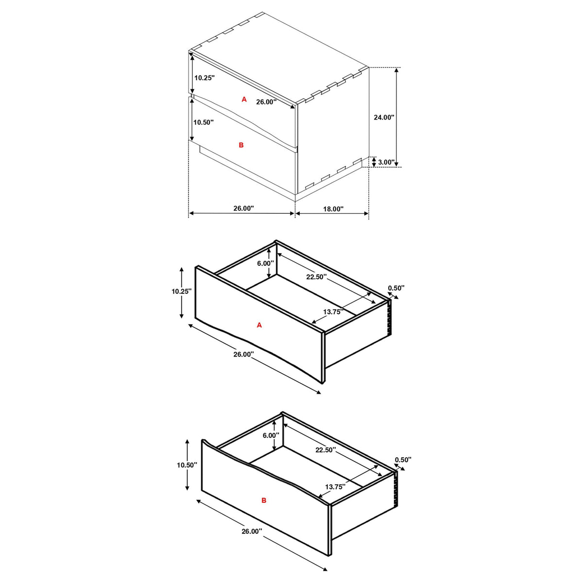 2 Drawer Nightstand with Felt-Lined Drawer - Brown