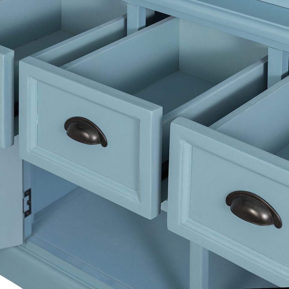 Solid Acacia Wood Accent Cabinet with Glass Doors - Light Blue or Light Brown