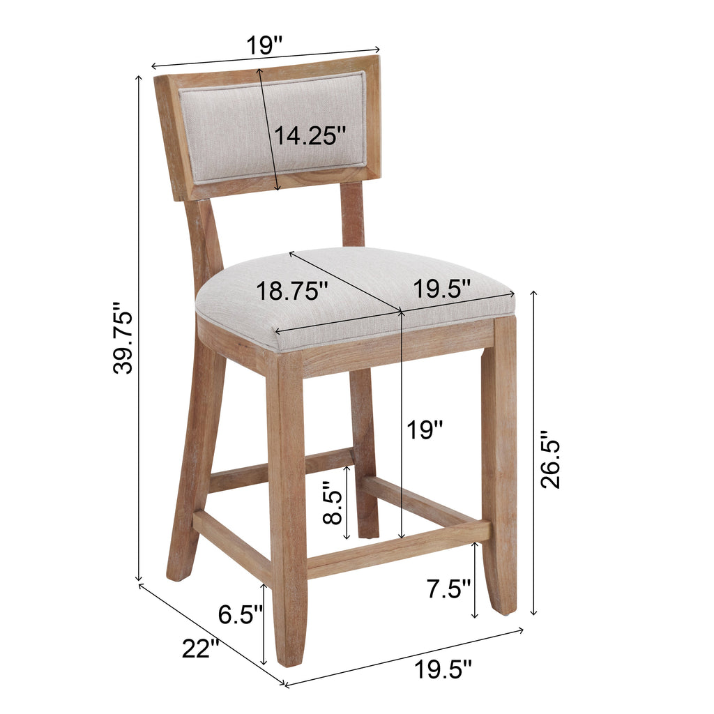 Upholstered Counter Stools Set of 2 with Ergonomic Back - Beige & Natural