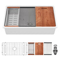Porcelain Undermount Workstation Single Bowl Kitchen Sink – White