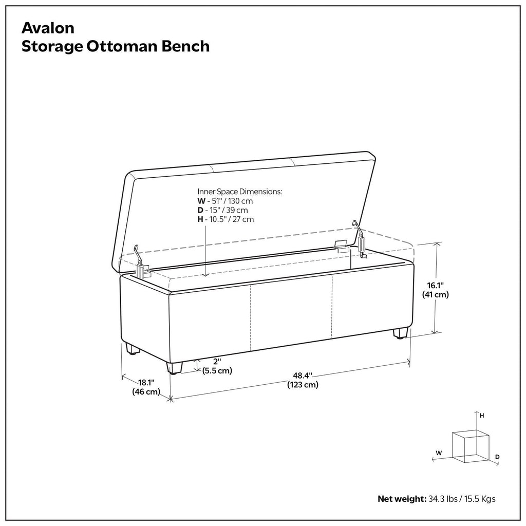 Avalon Contemporary Storage Ottoman Bench with Large Storage - Black, Dark Brown, Dark Gray