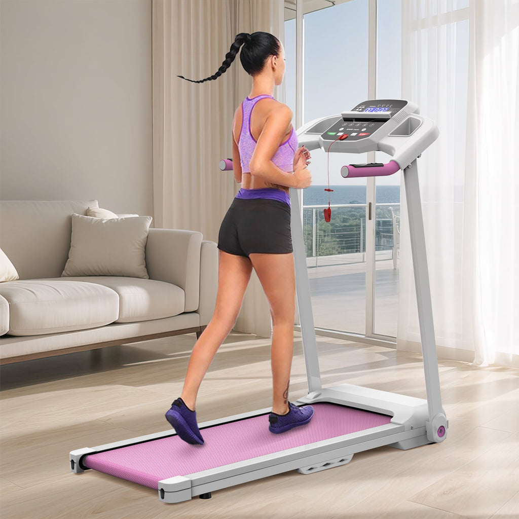 Foldable Treadmill with 2.5HP Motor - White+Pink