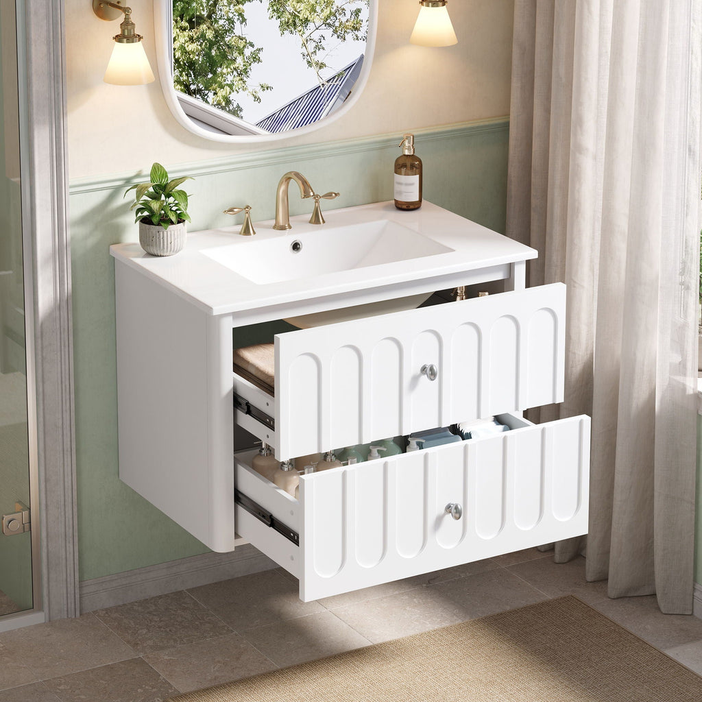 Floating Bathroom Vanity with Soft Close Drawer Slides – White or Black