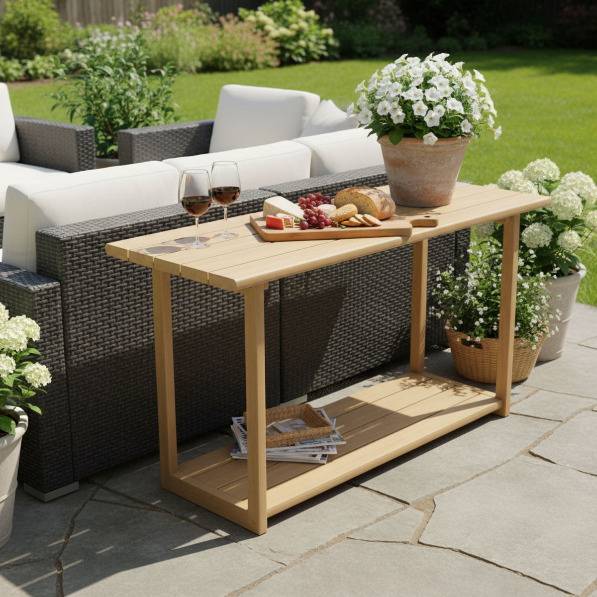Woodside Rectangular Outdoor Buffet & Console Table with 300 lb Capacity - Acacia Wood
