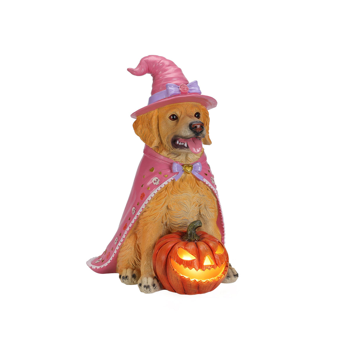 Halloween Golden Retriever Dog Statue with Light-Up Pumpkin - Multicolor