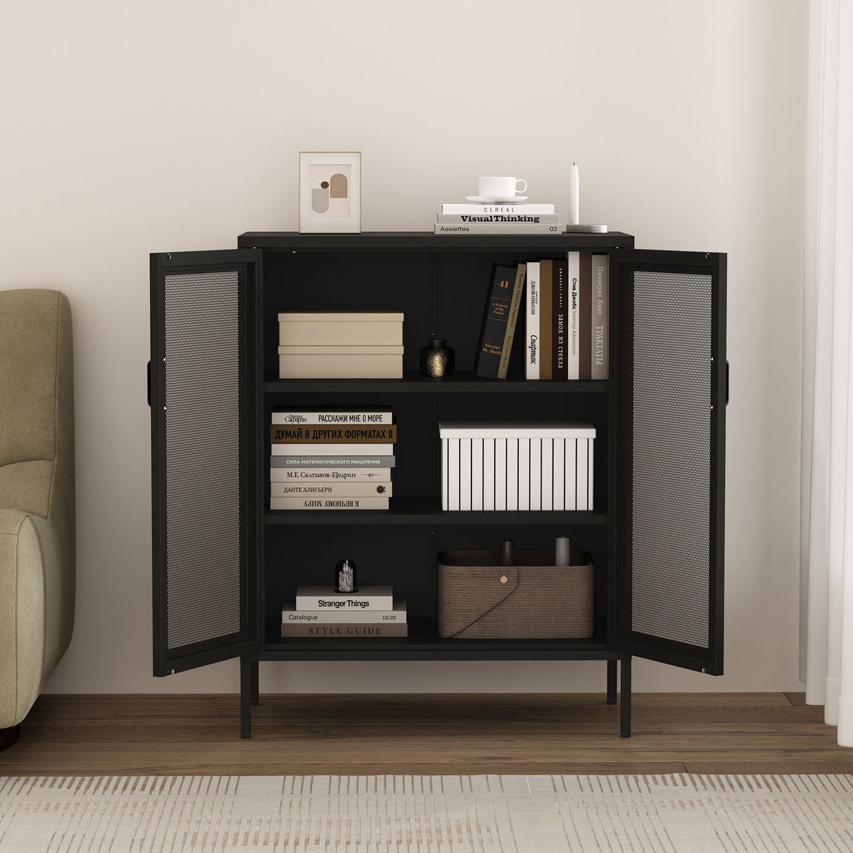 Metal Accent Cabinet with Adjustable Shelves - Black, Green, or White