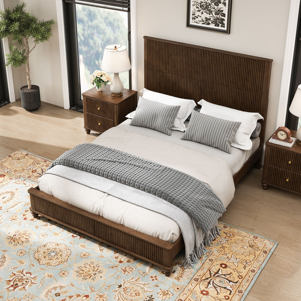 Platform Bed Frame with Tall Headboard - Solid Wood, Queen & King Sizes