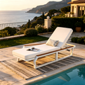 Adjustable 5-Position Outdoor Chaise Lounge with Cushion - Black, Grey, Teak or Cream, Teak, White