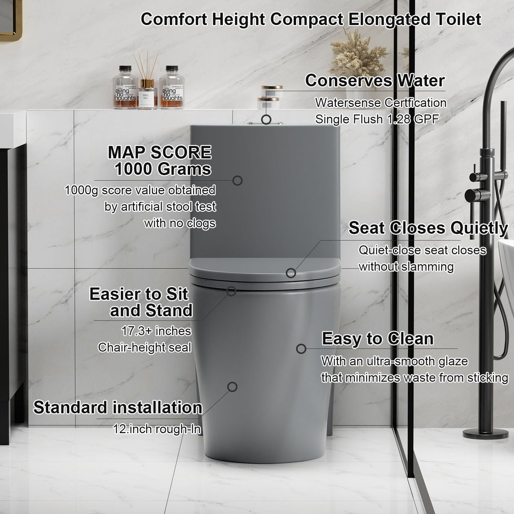 1 Piece Toilet with Tornado Flush and Dual Flush - ADA Height Chair - Gray, Pink, or Black