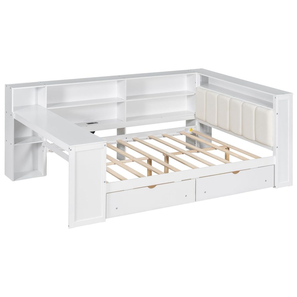 Platform Storage Bed with Shelves, Desk, Charging Station & LED - Full Size