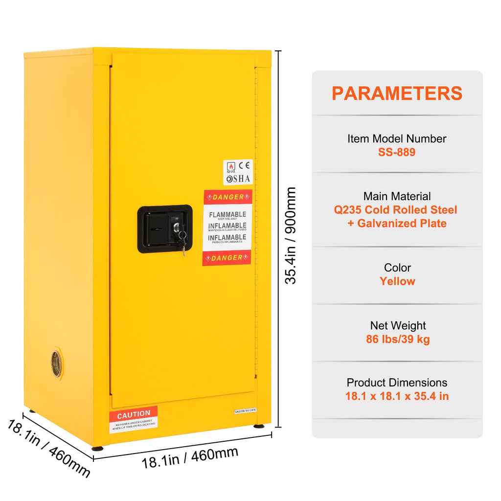 Galvanized Steel Flammable Storage Cabinet with Adjustable Shelves - Steel