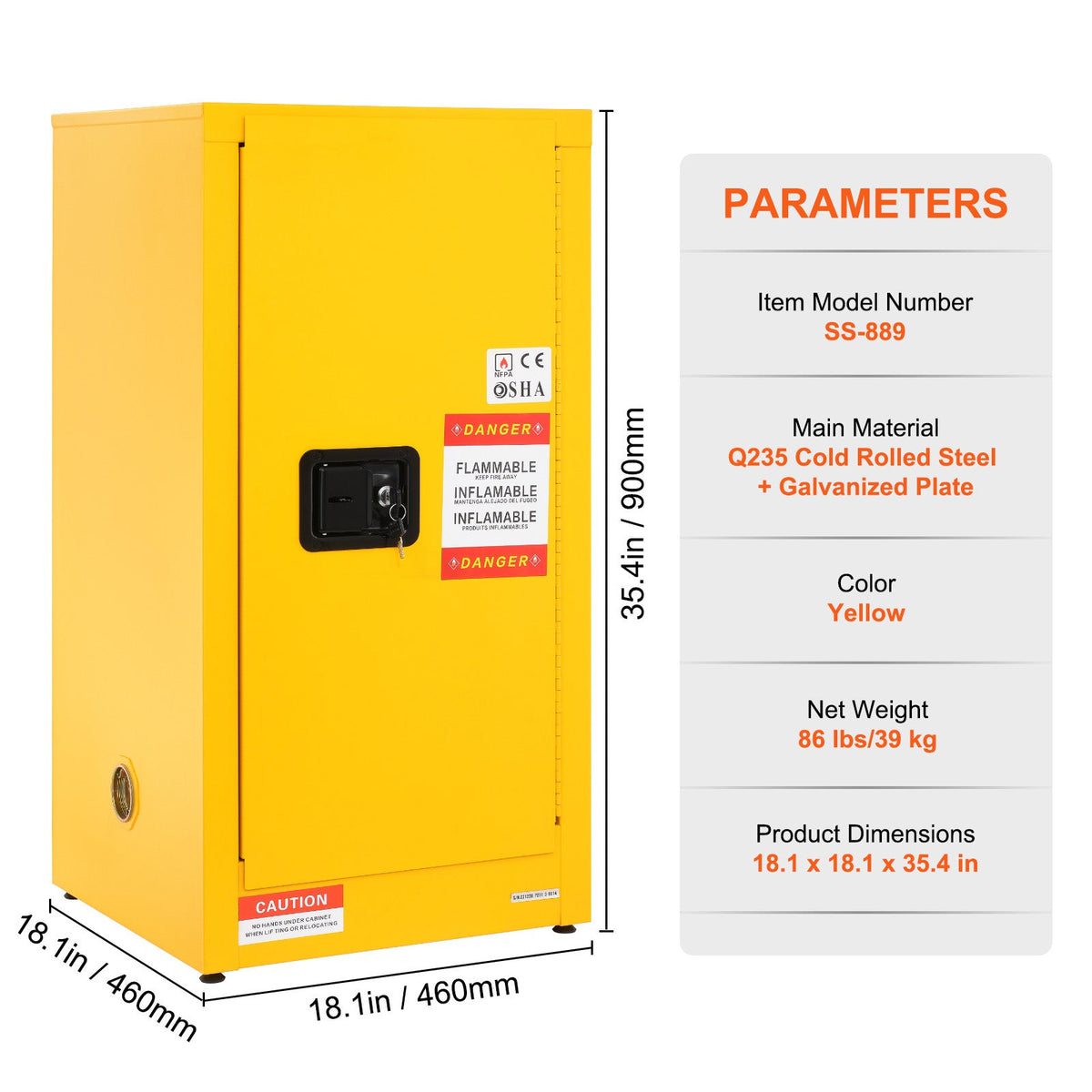 Galvanized Steel Flammable Storage Cabinet with Adjustable Shelves - Steel