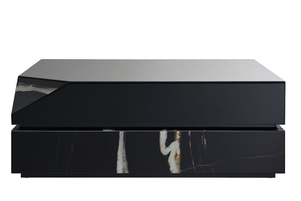 Mirrored Coffee Table with Tempered Glass Top - Black