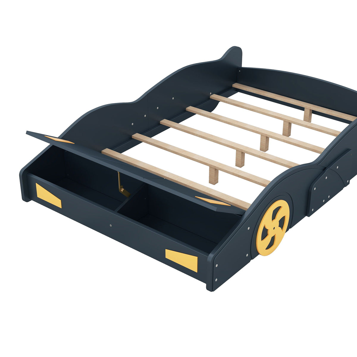Race Car Platform Bed with Storage and Wheels - Black or Blue