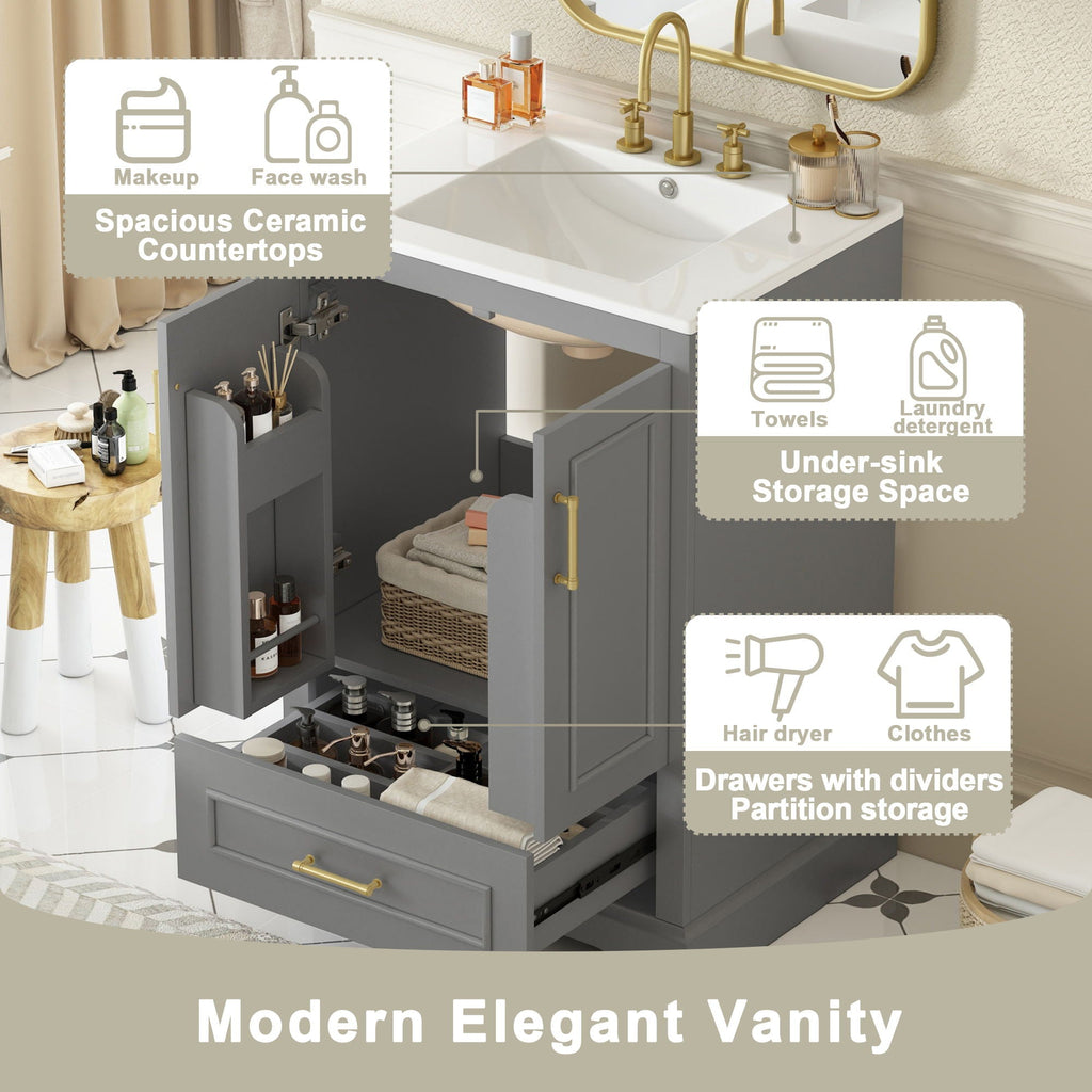 Bathroom Vanity with Sink and Soft Close Doors - White, Black, Green, or Gray