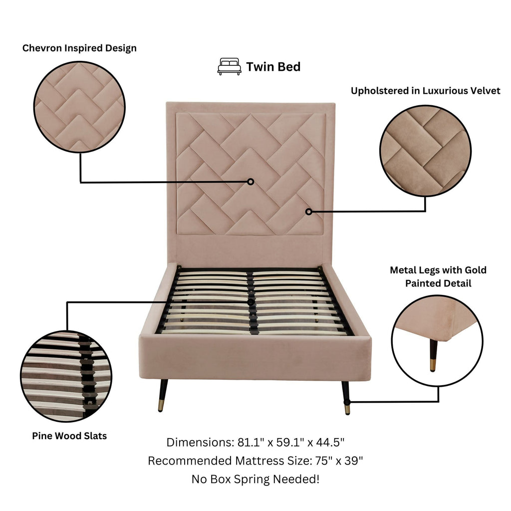 Upholstered Bed with Headboard and Slats - Multiple Colors