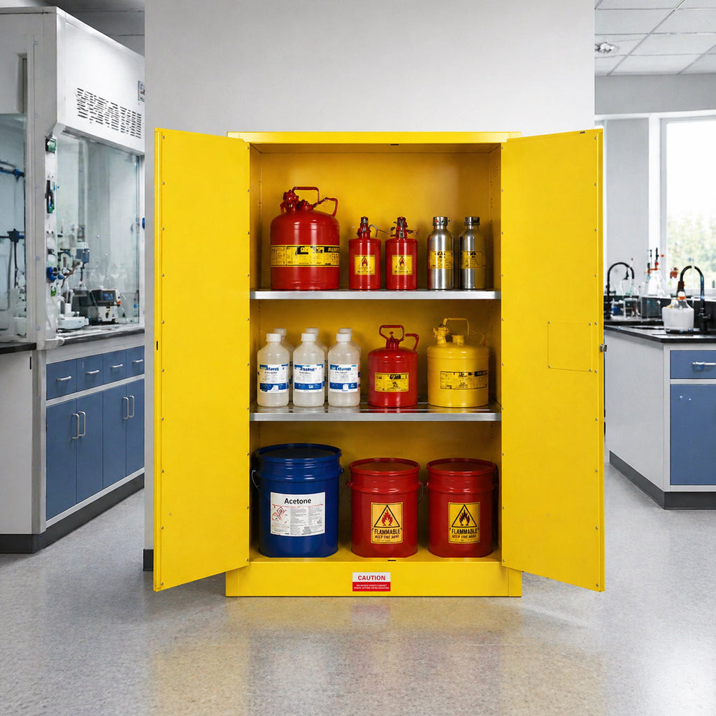 90 Gal Flammable Safety Cabinet with Fire-Resistant Construction - Yellow