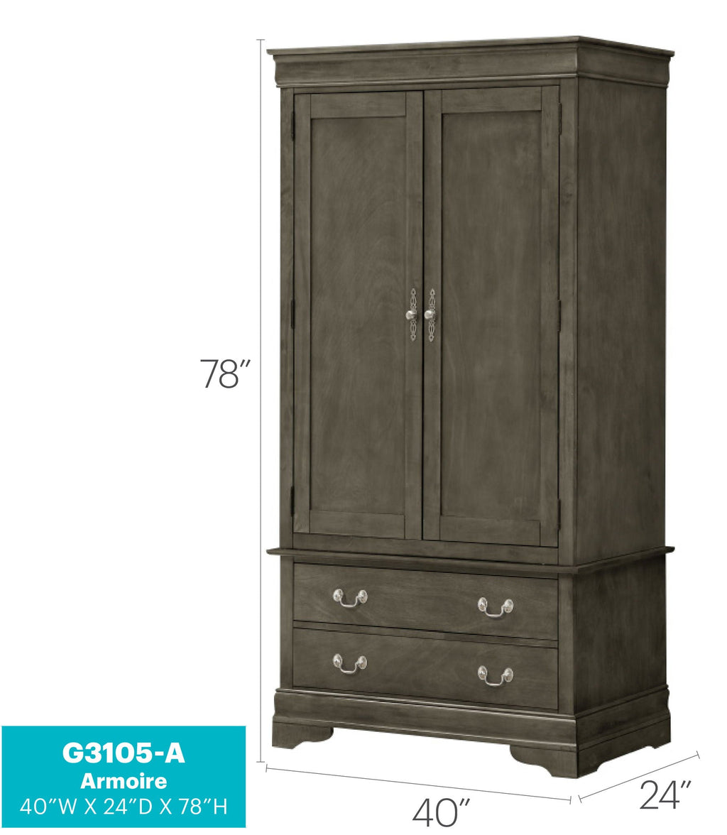 Traditional Armoire with Hanging Bar - Multiple Colors
