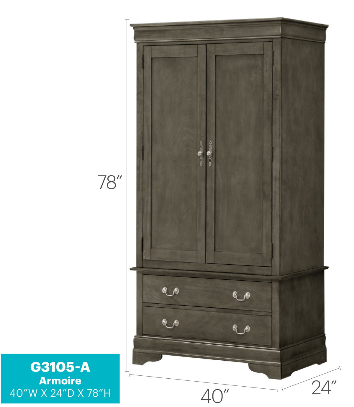 Traditional Armoire with Hanging Bar - Multiple Colors