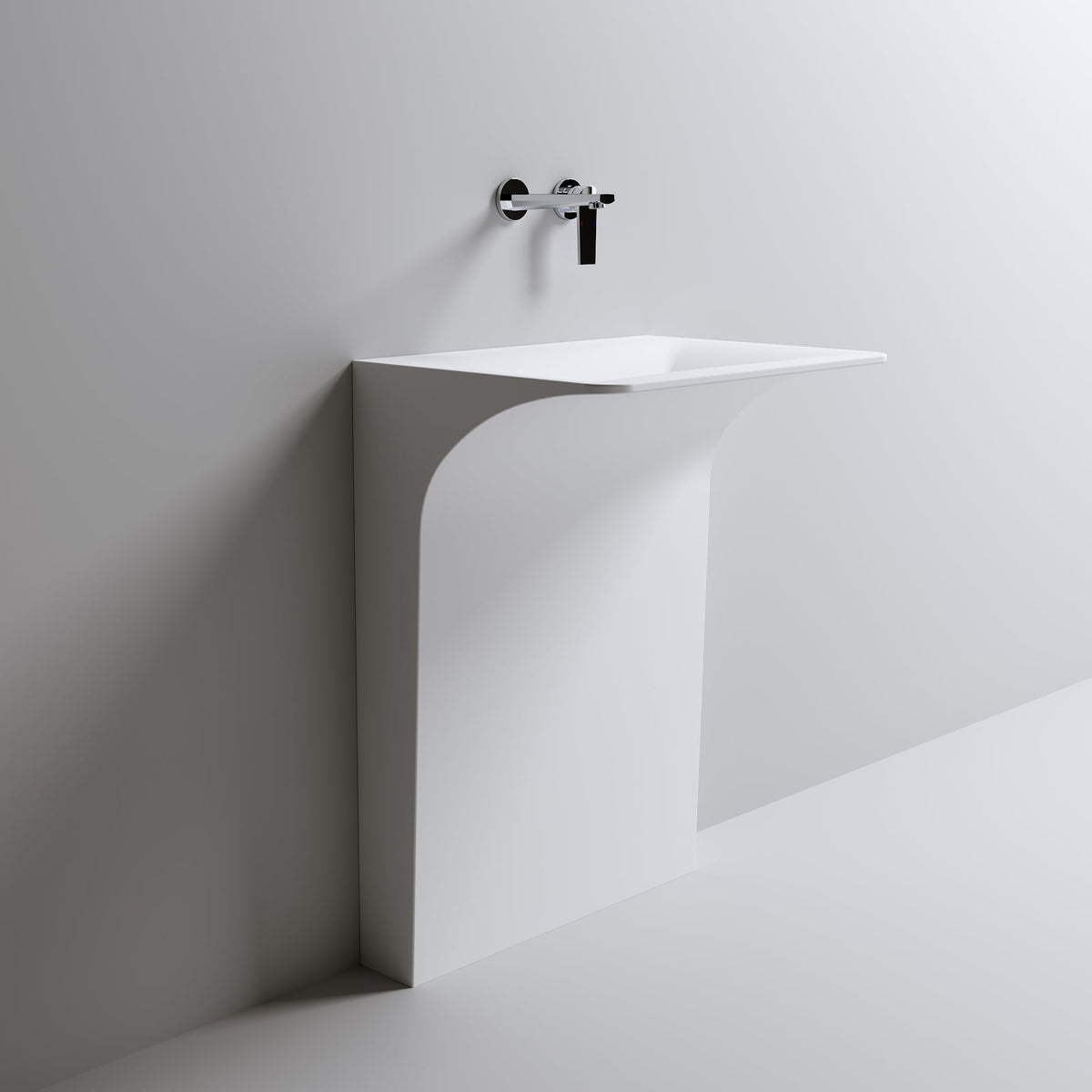 Modern Wall-Mounted Solid Surface Pedestal Sink with Hidden Linear Drain