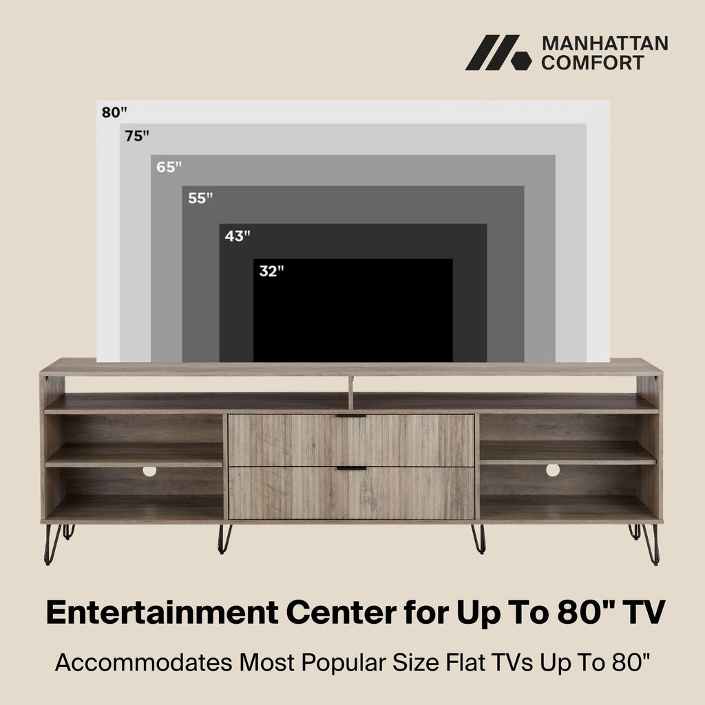 Fluted TV Stand with Storage and Metal Legs - Multiple Colors