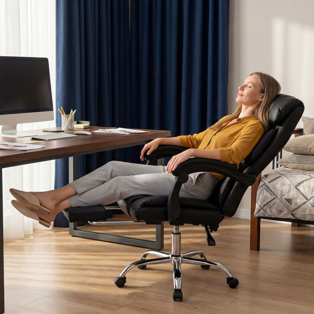 Executive Office Chair with Foot Rest and Adjustable Height - Black