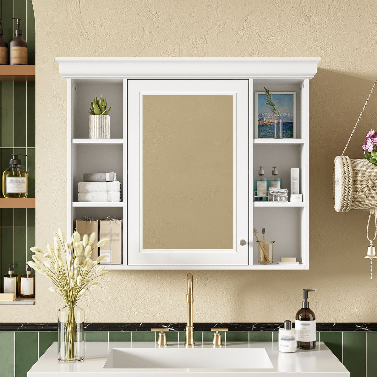 Wall Mounted Bathroom Storage Cabinet with Mirror Door - 35.5" Wide