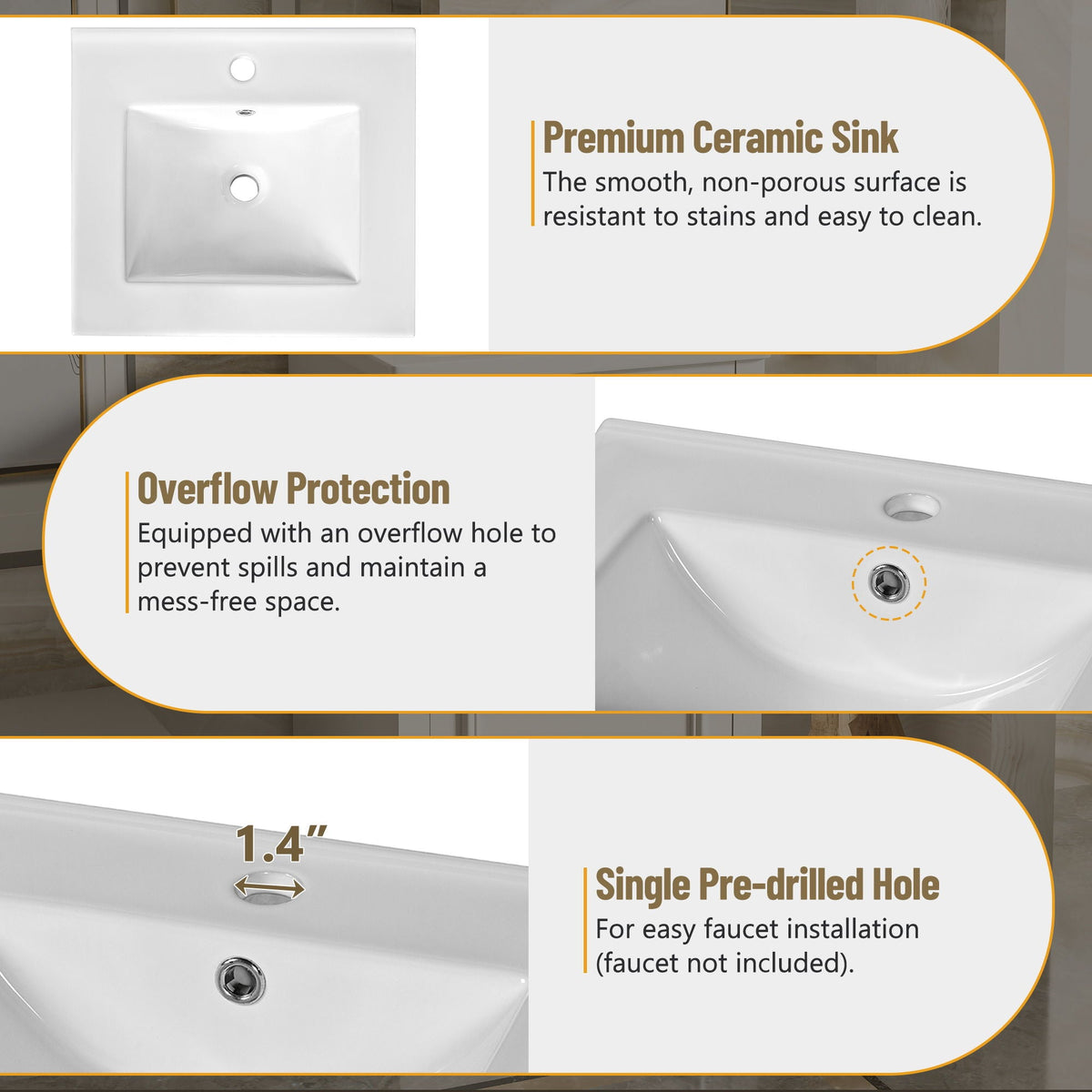 Elegant Bathroom Vanity with Ceramic Sink and Soft-Close Door - Multiple Colors