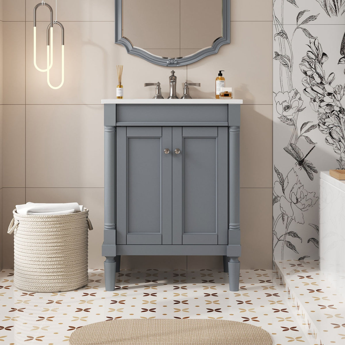 Bathroom Vanity With Top Sink and Two-Tier Storage Cabinet - Multiple Colors