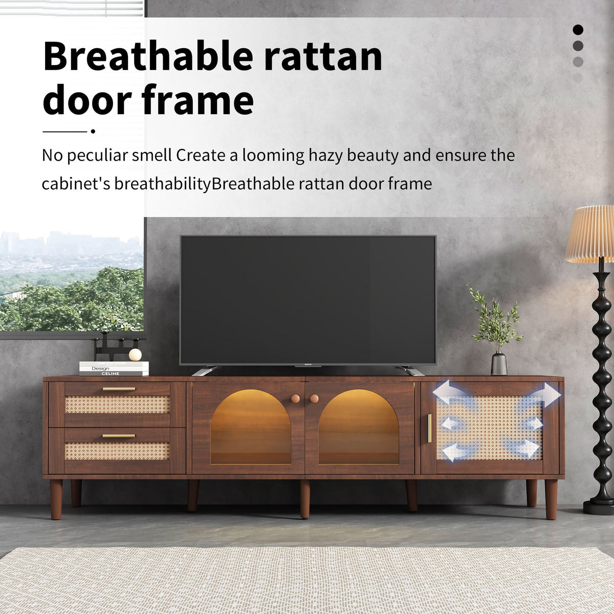 TV Stand With 3 Cabinets & 2 Drawers with LED Light - Dark Brown
