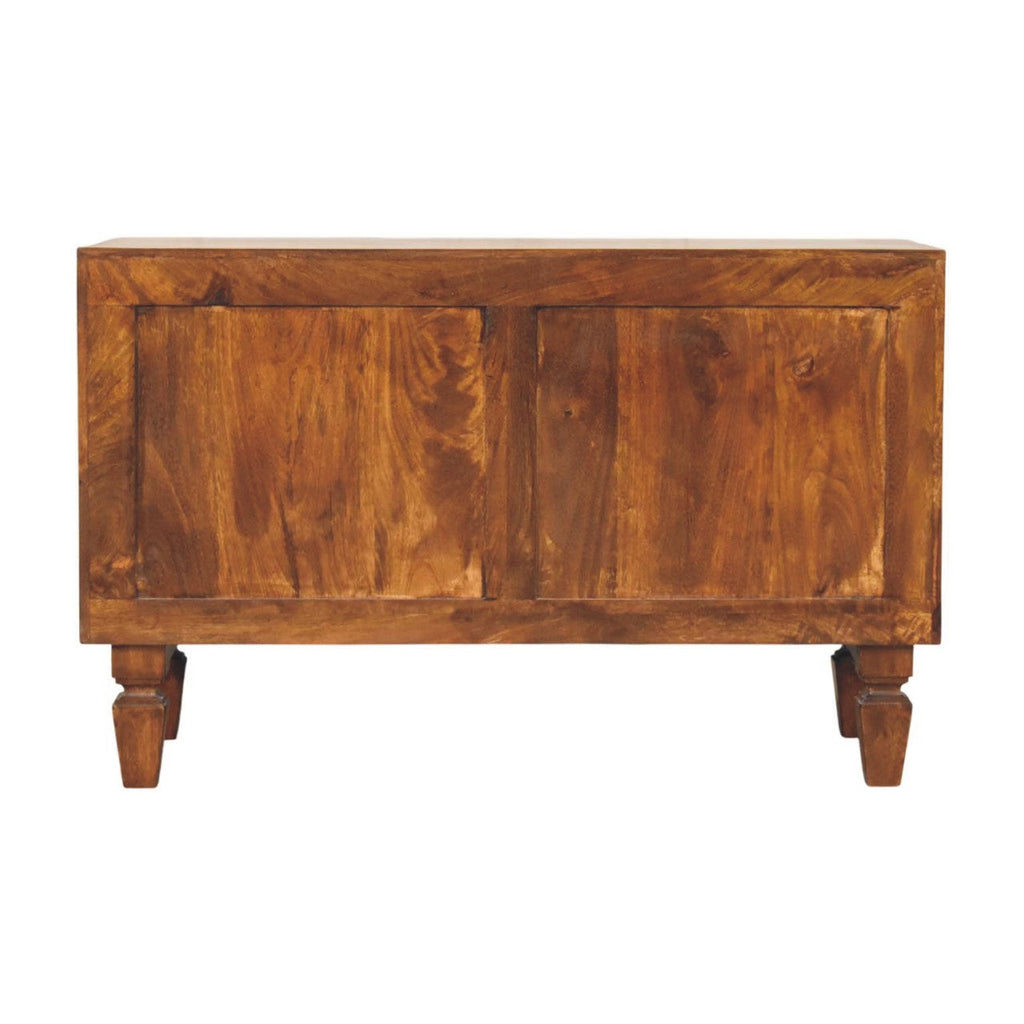 Solid Wood Cadiz Carved Shoe Bench with Open Storage Shelf - Chestnut
