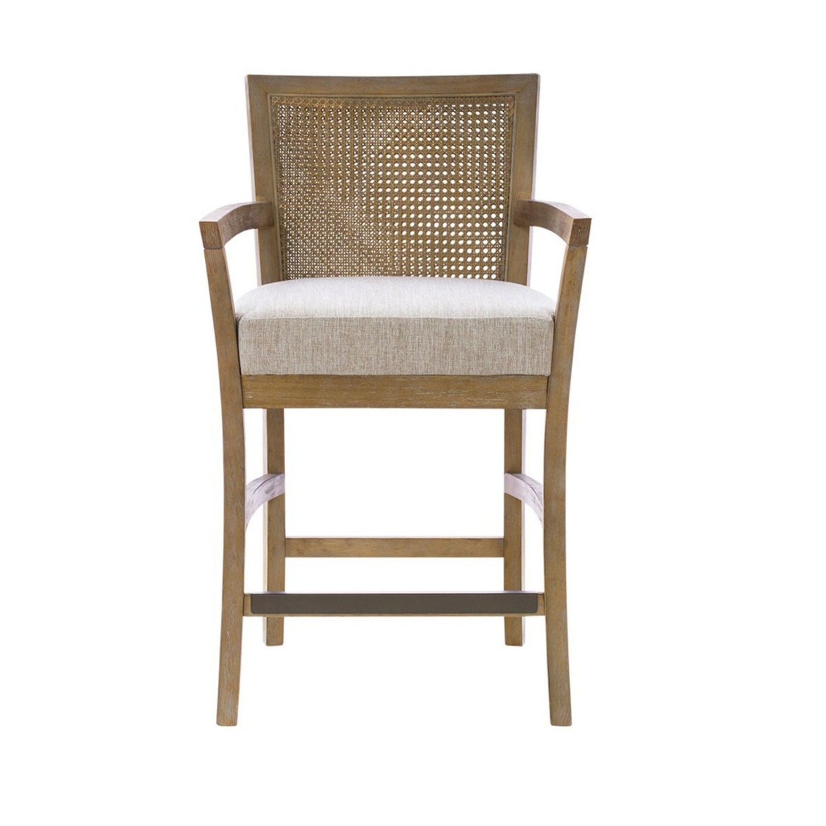 Cane Back Counter Stool with Upholstered Seat - Cream and Reclaimed Natural