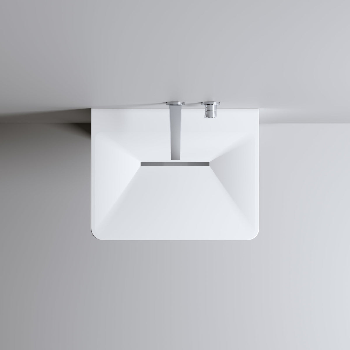Modern Wall-Mounted Solid Surface Pedestal Sink with Hidden Linear Drain