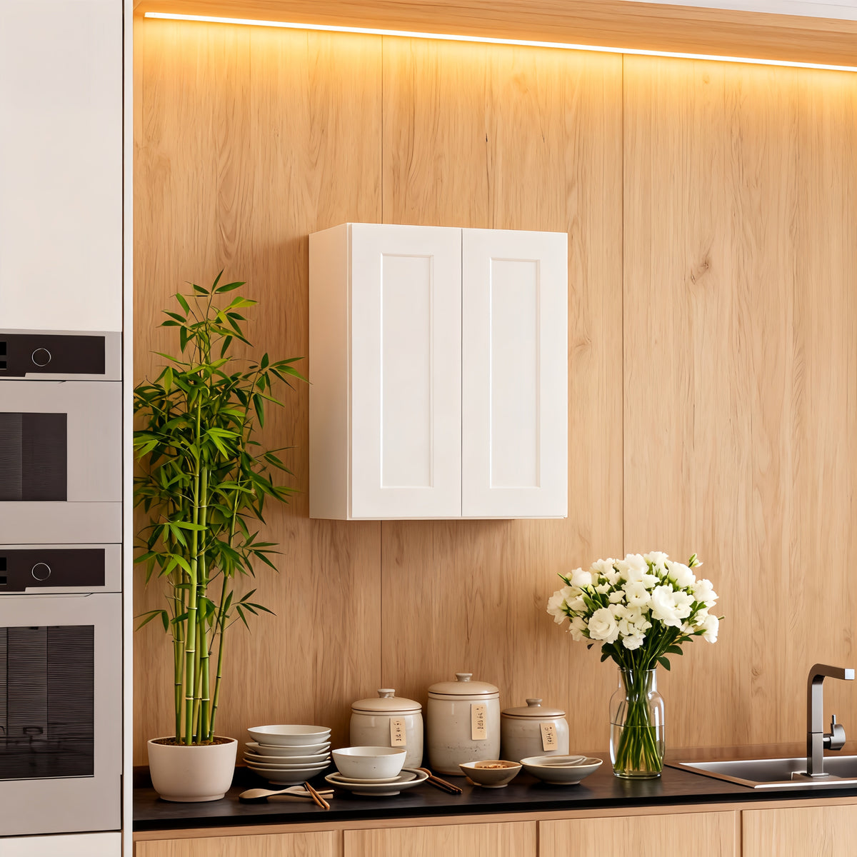 White Shaker Wood Wall Cabinet with Soft-Close Doors - White