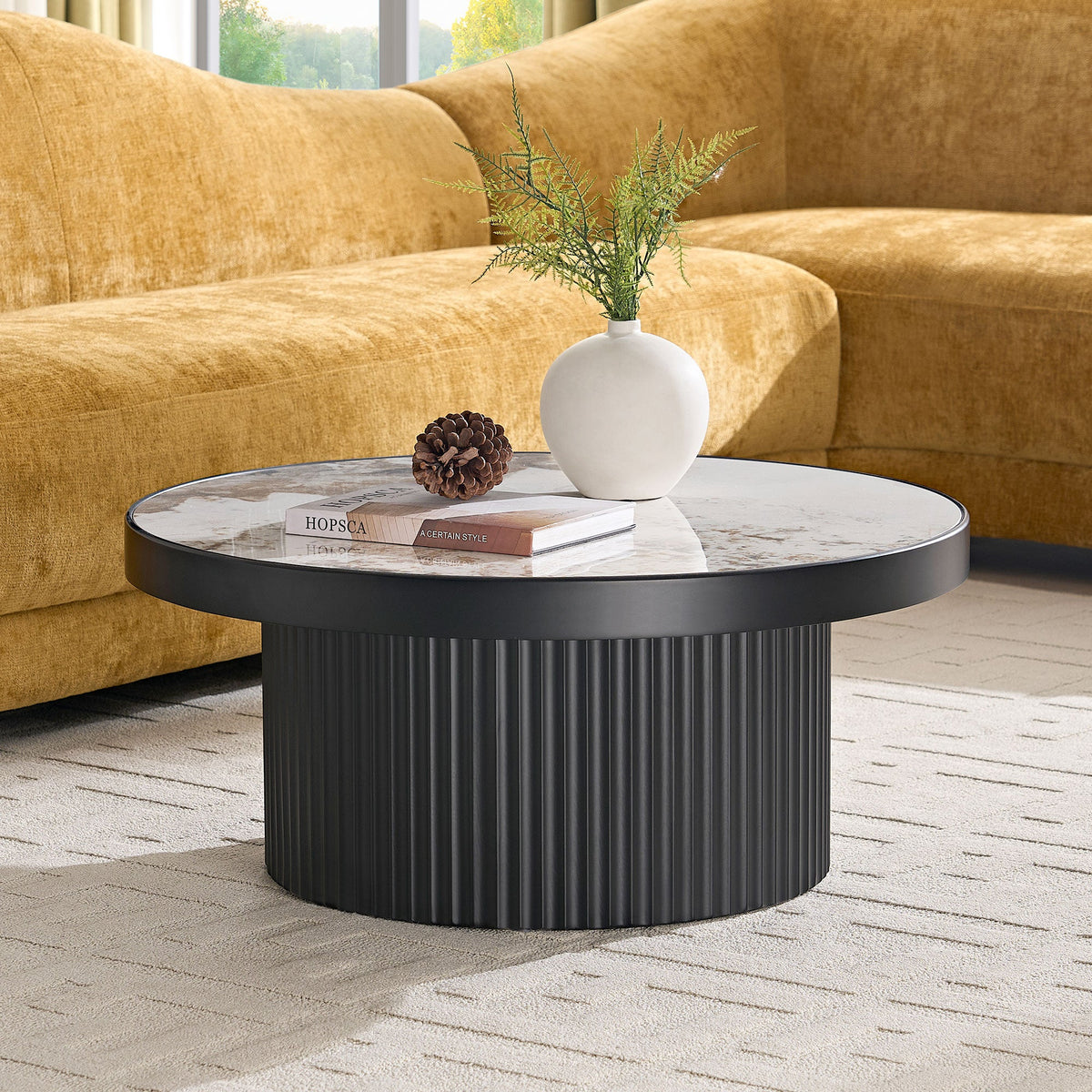 Set of 2 Coffee Tables with Sintered Stone Tabletops - Black