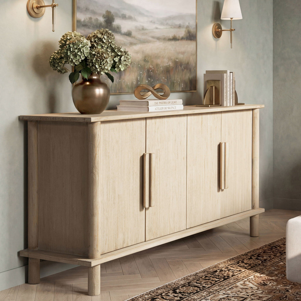 Natural Reclaimed Wood 4 Door Sideboard with Streamlined Storage - Natural