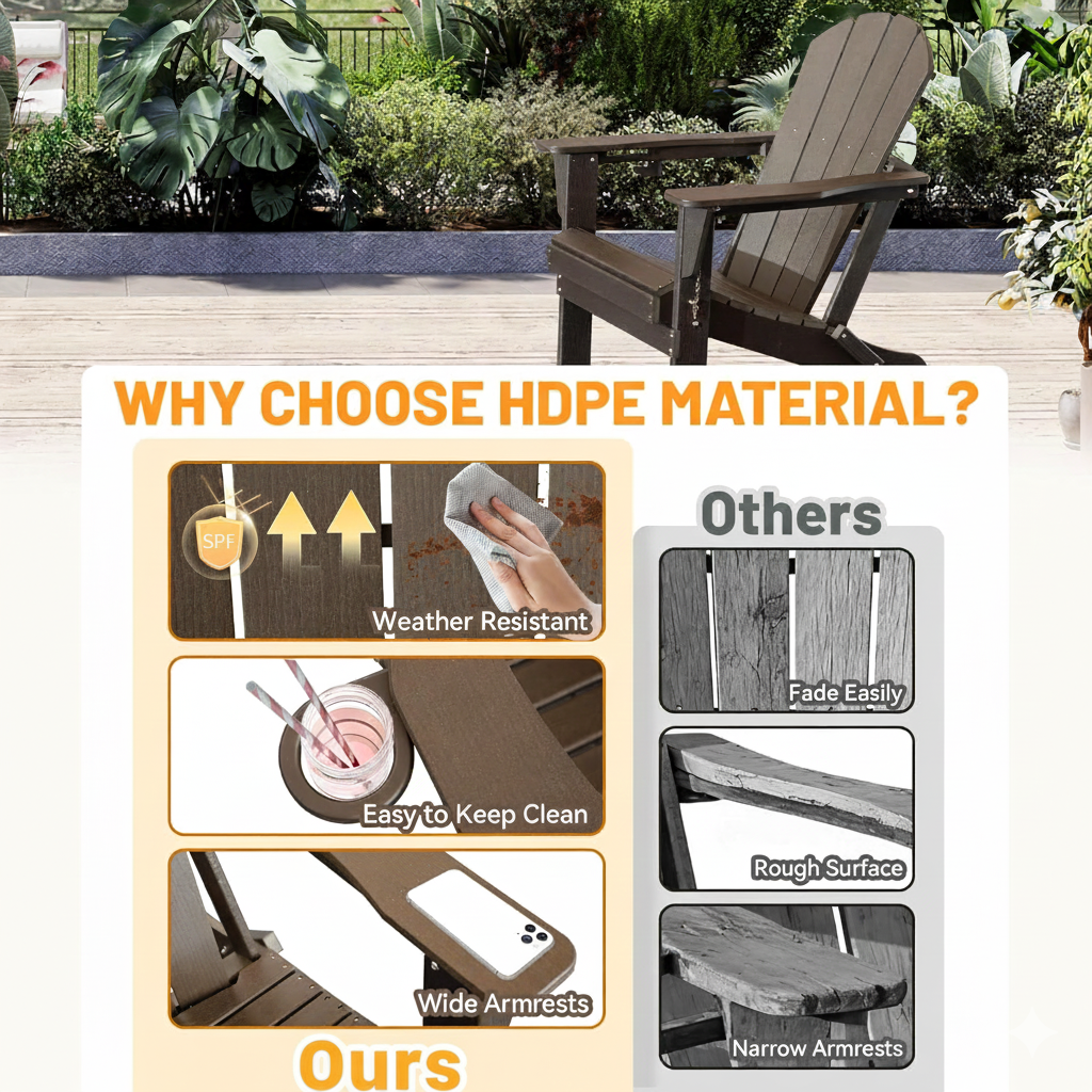 Brown Folding Adirondack Chair with Cup Holder - HDPE Outdoor Seating