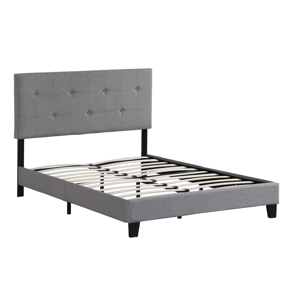 Full Size Upholstered Platform Bed Frame with Button Tufted Linen Headboard - Gray