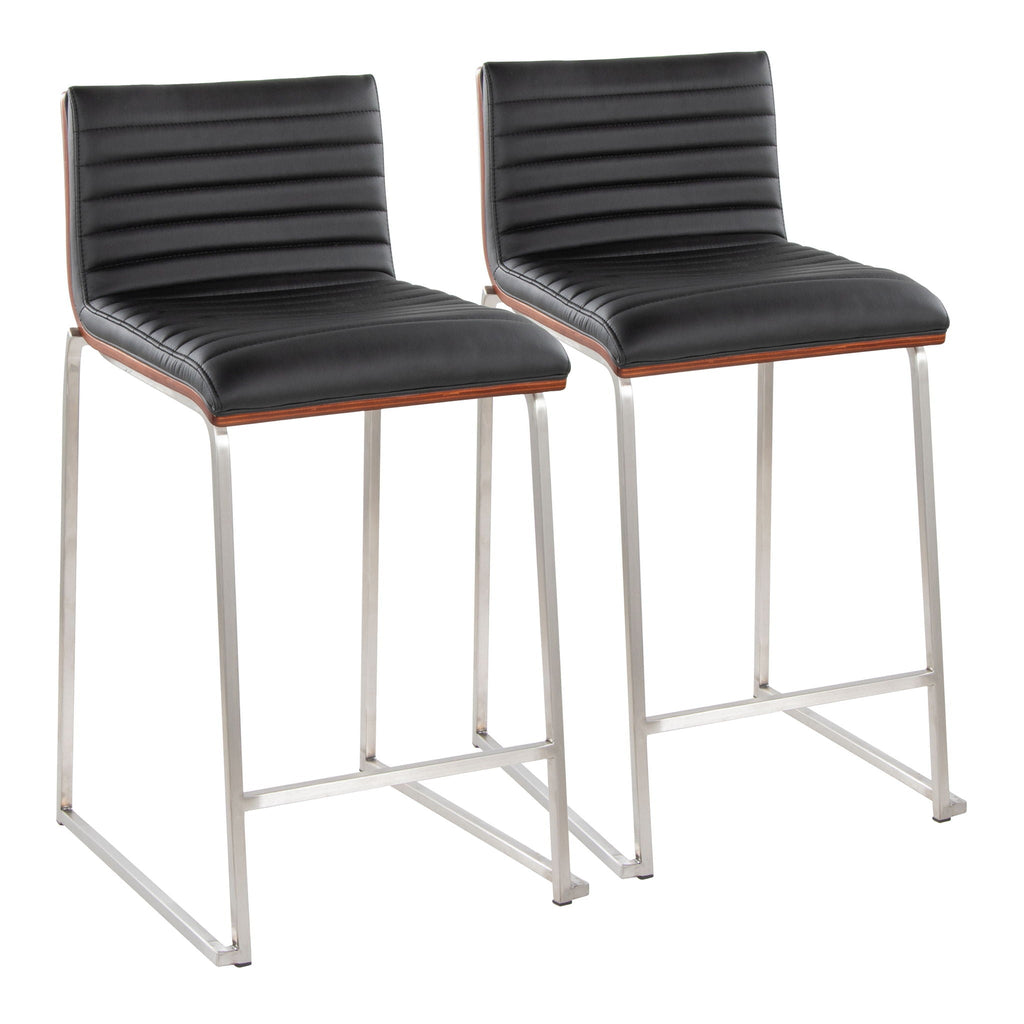 Contemporary Fixed Height Counter Stools with Tufted Upholstered Seats - Black