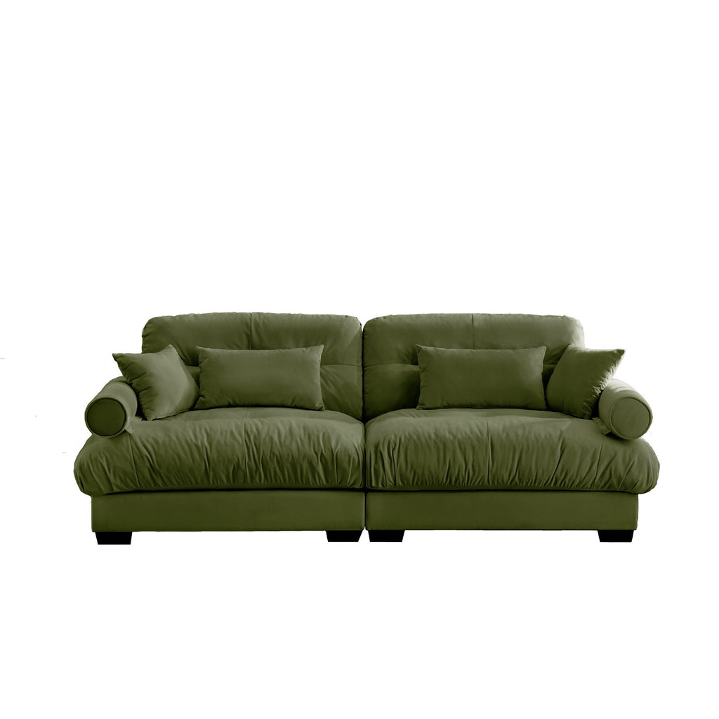 Modern Sofa with Bolstered Armrests and Pillows - Beige or Dark Green
