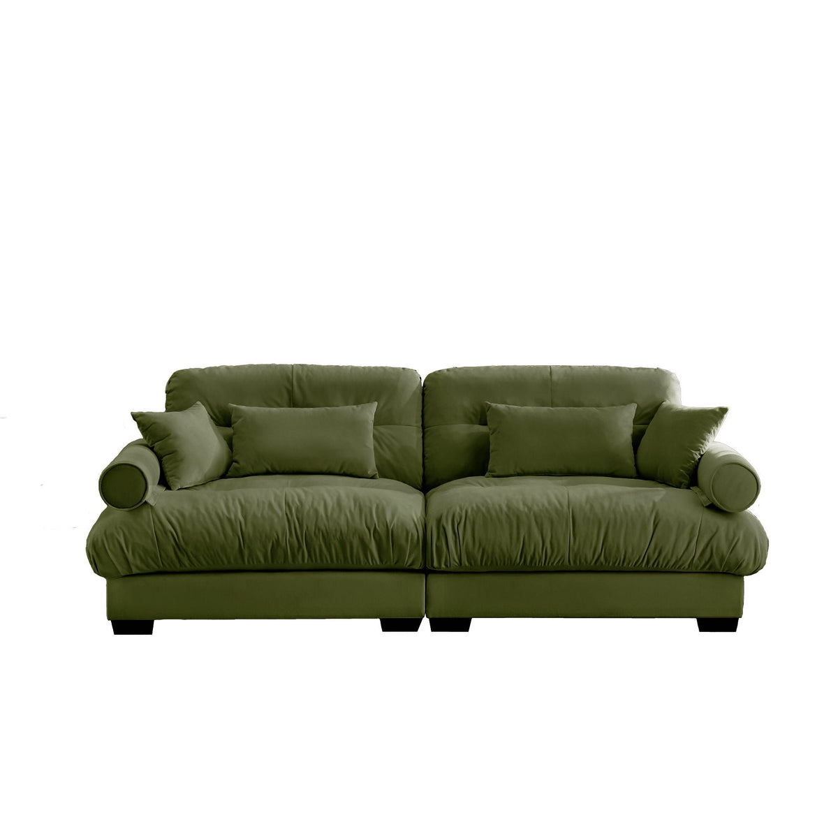 Modern Sofa with Bolstered Armrests and Pillows - Beige or Dark Green