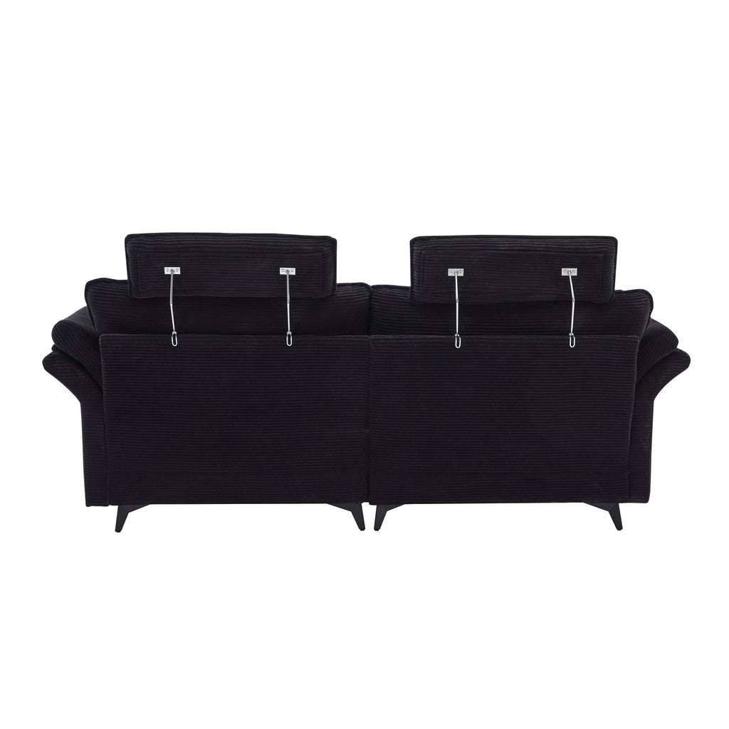 Modern Deep Seat Sectional Sofa with Ottoman - Corduroy - Black or Beige