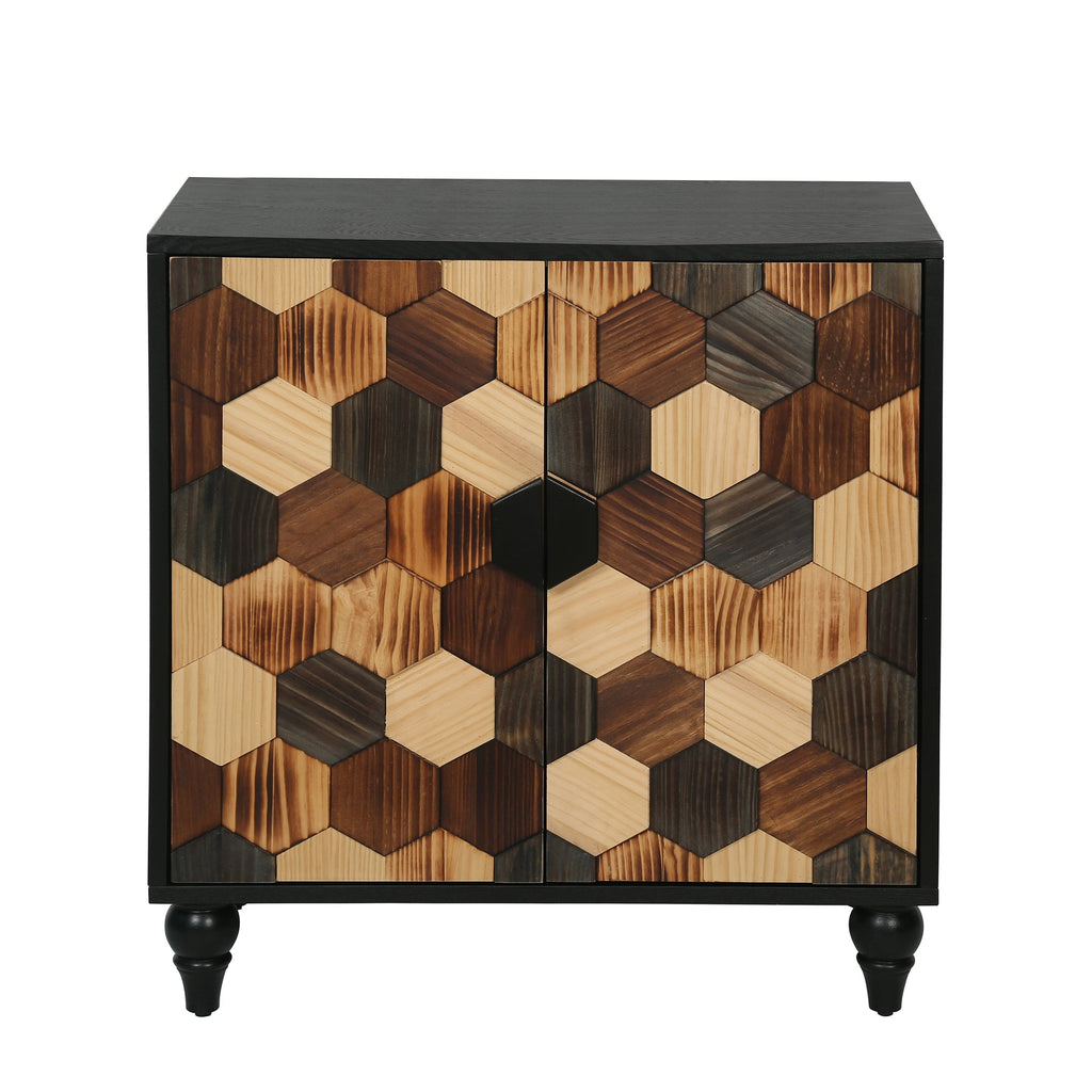 Modern Accent Cabinet with Honeycomb Pattern Doors - Antique Black or Brown