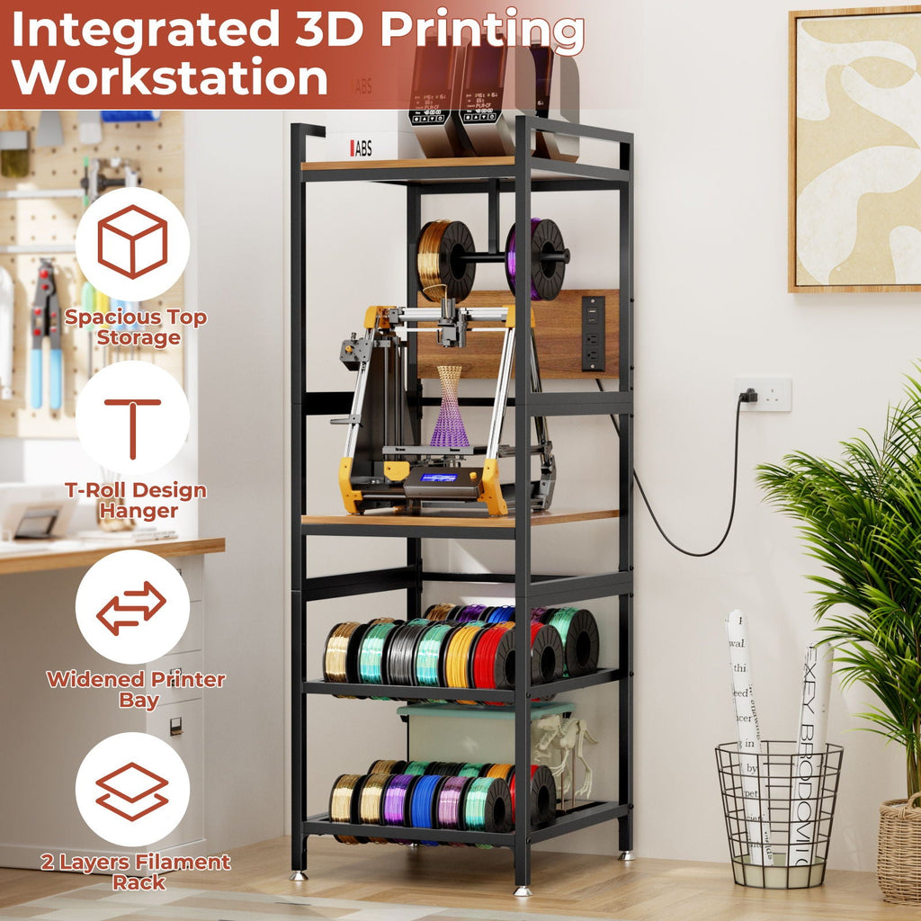3D Printer Stand with Filament Storage and Power Panel - Black
