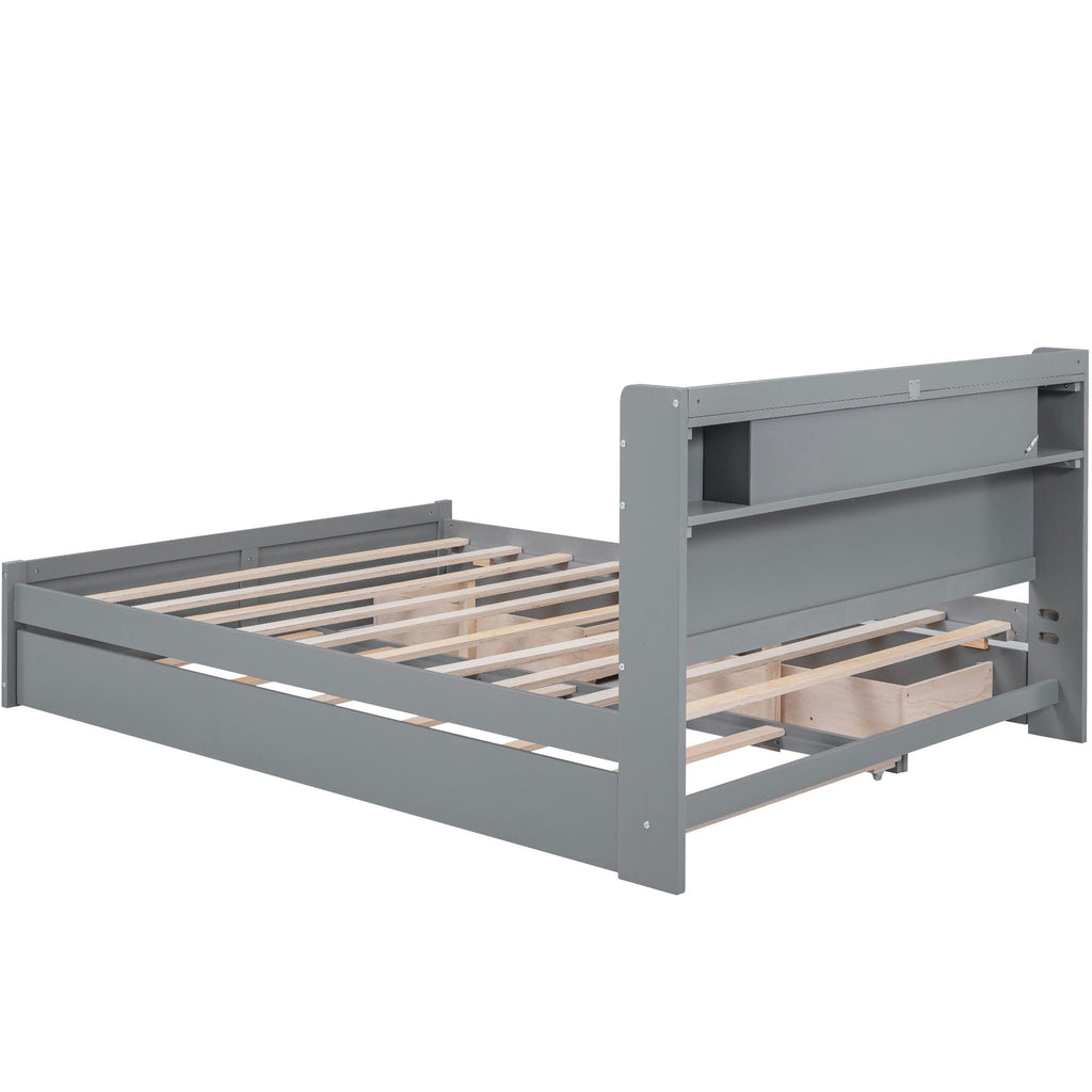 Storage Platform Bed with LED Lights, 2 Drawers and Trundle - Queen