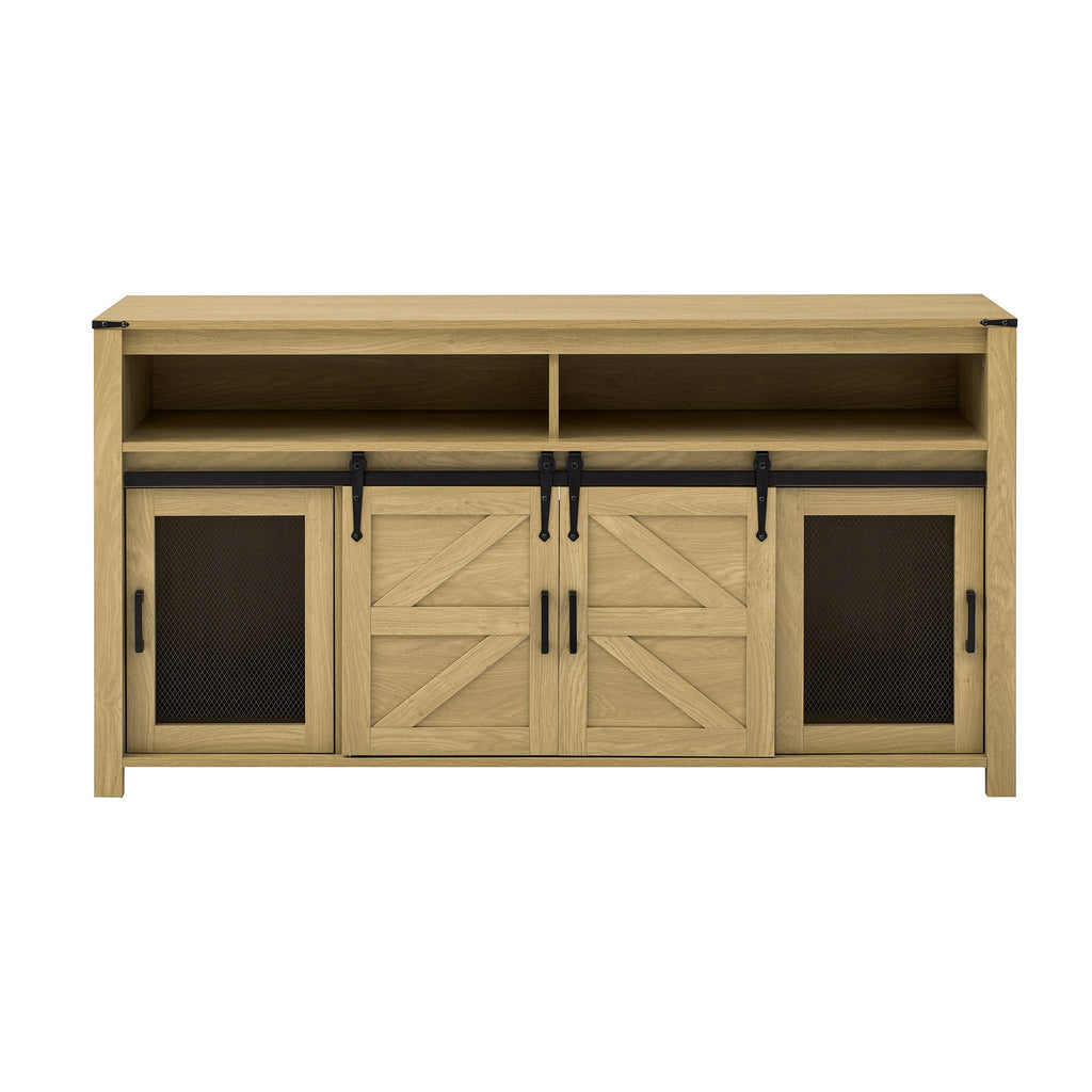 59.3'' Sideboard with Sliding Barn Door & Mesh Panels - Brown