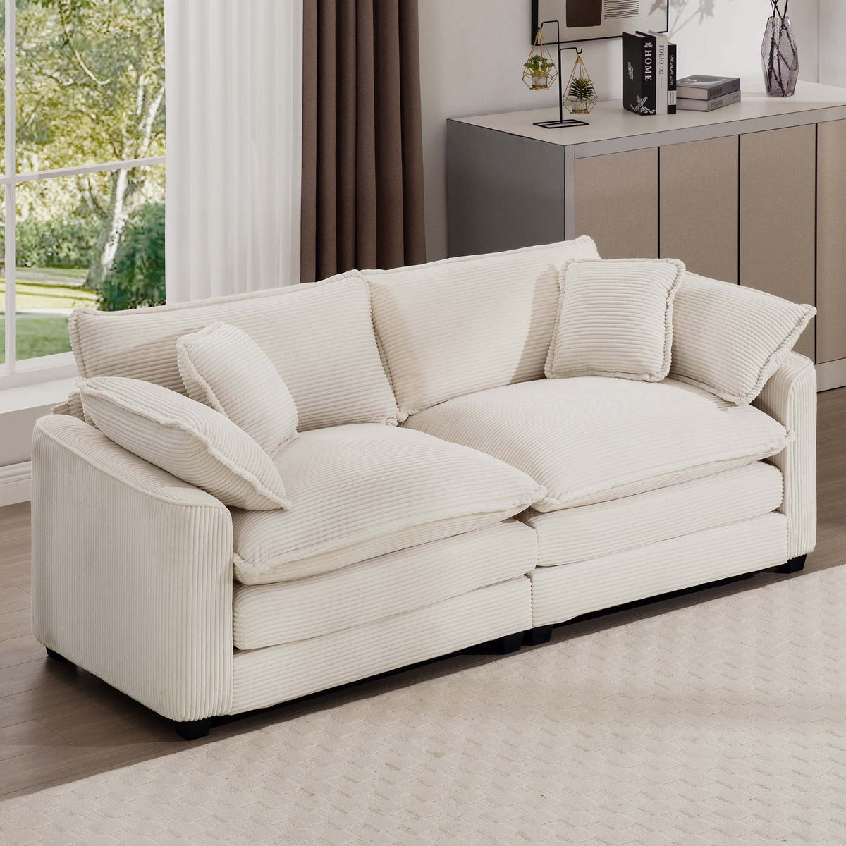 Modern Upholstered Deep Seating Loveseat with 4 Pillows - Multiple Colors